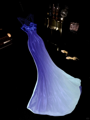 Unique Mermaid Strap Purple Ombre Satin Chiffon Long Prom Dress Party Dress HZ1023